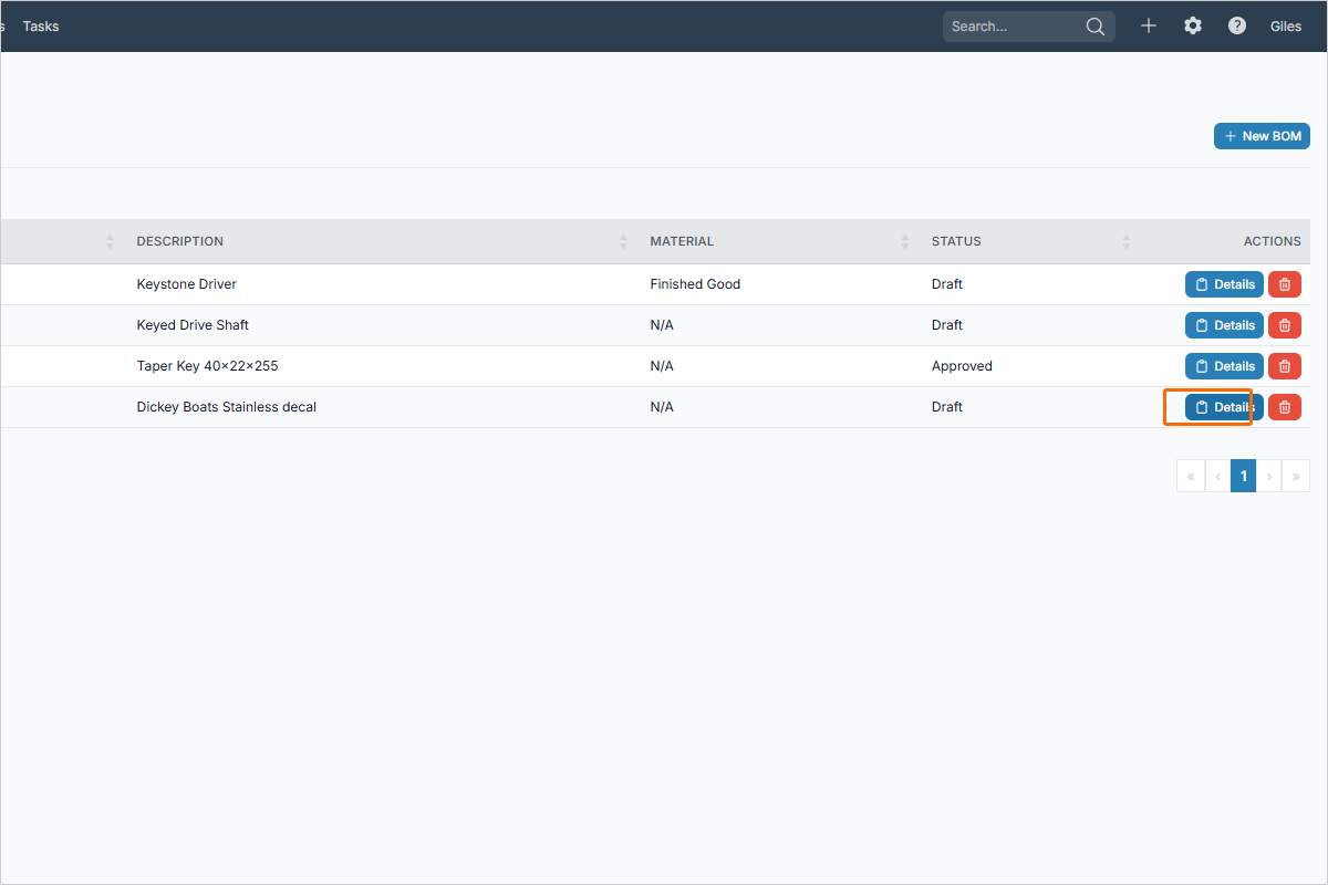 Details link for the BOM to create a template from