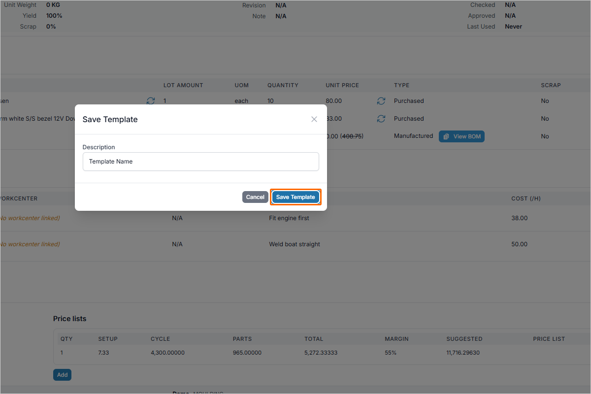 Save Template button in the template dialog