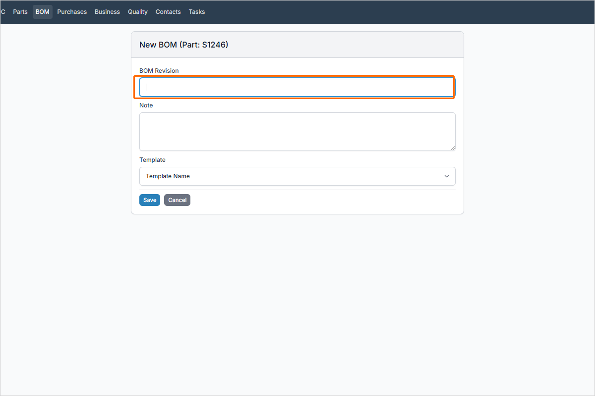 BOM Revision input when creating a BOM from a template