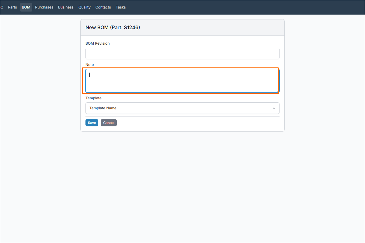 Note field when creating a BOM from a template