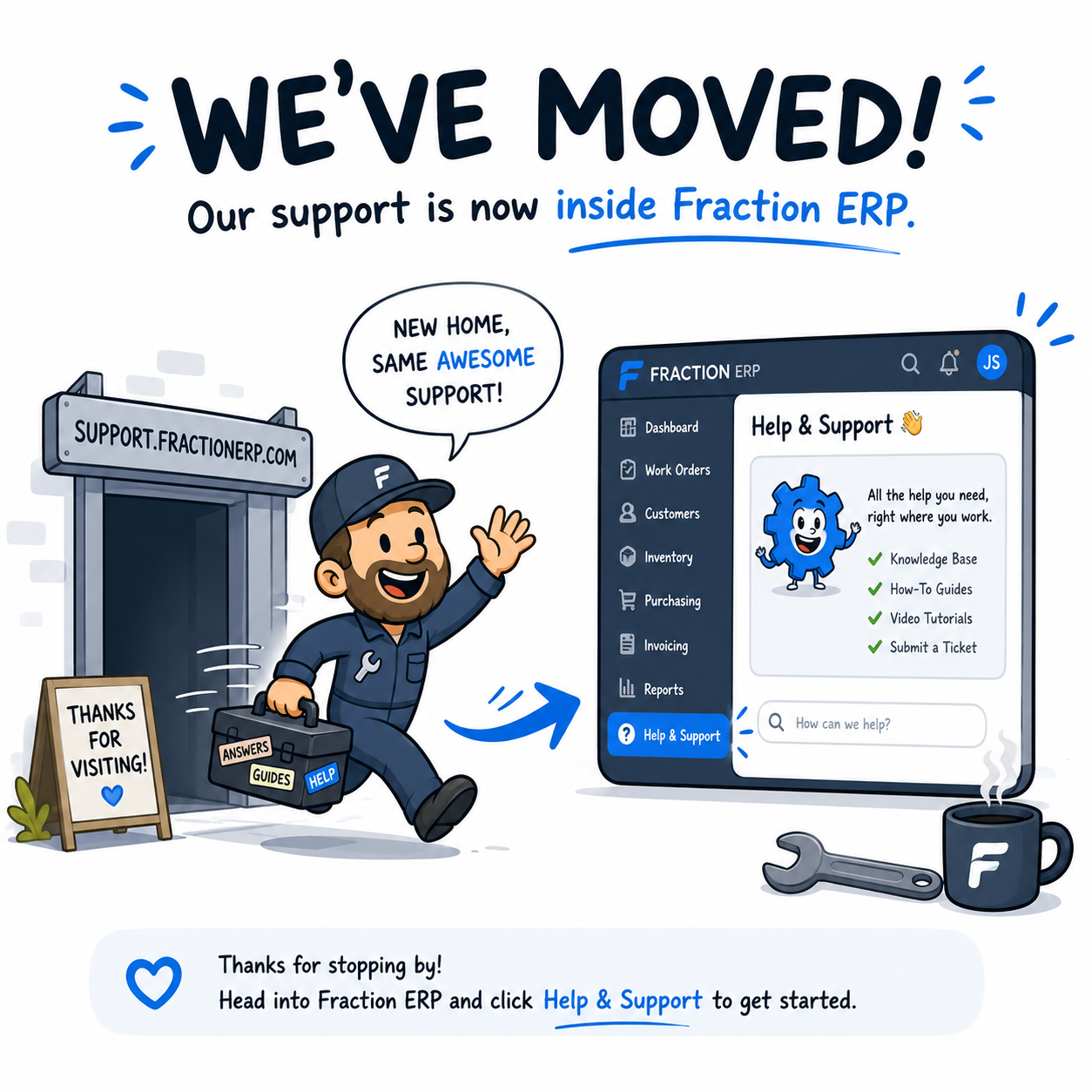 FractionERP support has moved inside the FractionERP app.